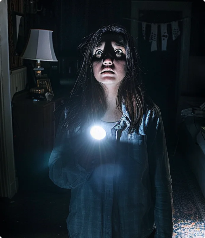 Woman holding flashlight